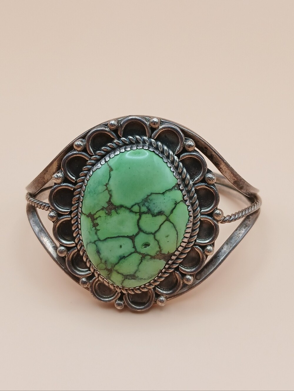 Navajo Chunky Signed AJ Cuff Bracelet Size 5.5